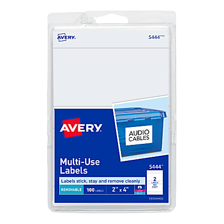 Avery® Removable Labels, 5444, Rectangle, 2" x 4", White, Pack Of 100