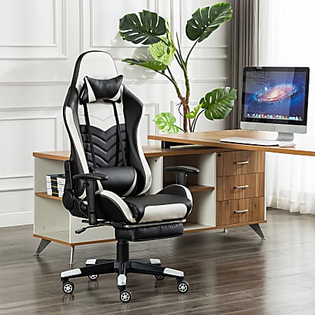 GameFitz Ergonomic Faux Leather Gaming Chair BlackWhite Office Depot