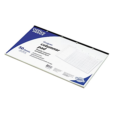 Office Depot® Brand Columnar Pad, 12-Column, 14" x 8 1/2", 25 Sheets, Green