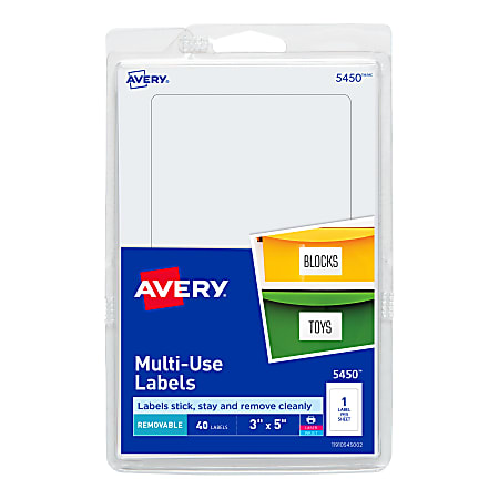 Avery® Removable Labels, 5450, Rectangle, 3" x 5", White, Pack Of 40