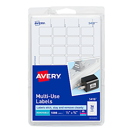 Avery® Removable Labels, 5418, Rectangle, 1/2" x 3/4",