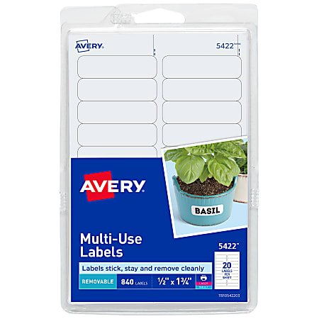 Avery® Removable Labels, 5422, Rectangle, 1/2" x