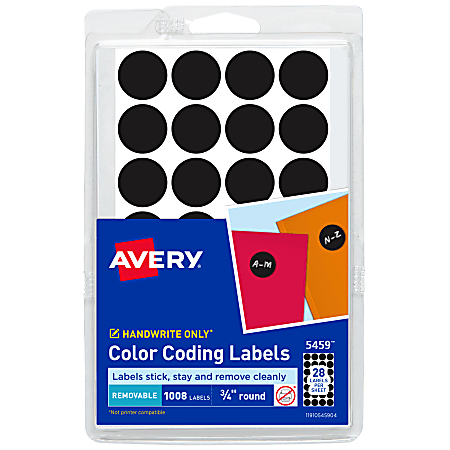 Avery® Color-Coding Removable Labels, 5459, Round, 3/4 Inch Diameter, Black, Pack Of 1,008 Non-Printable Dot Stickers