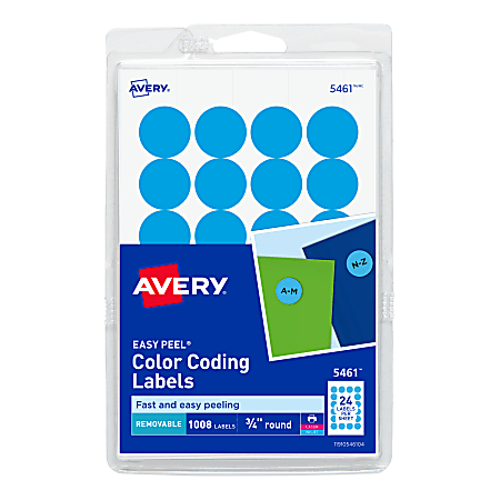 Avery® Removable Color-Coding Labels, 5461, Round, 3/4" Diameter, Light Blue, Pack Of 1,008