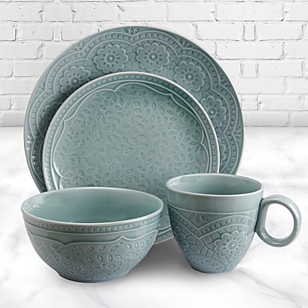 Gibson Elite Alemany 16 Piece Dinnerware Set Aqua
