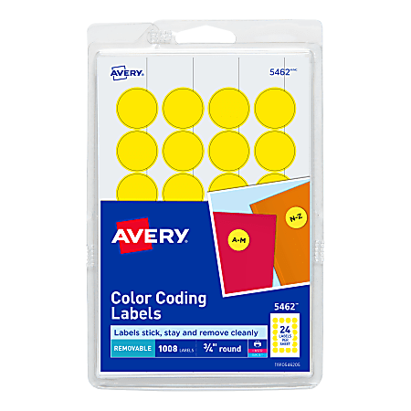 Avery® Removable Color-Coding Labels, 5462, Round, 3/4"