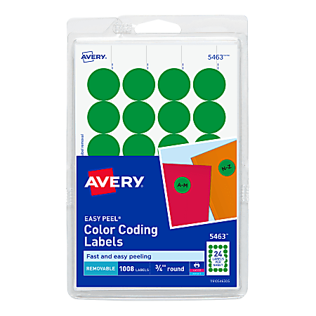 Avery&reg; Removable Color-Coding Labels, 5463, Round, 3/4" Diameter, Green, Pack Of 1,008