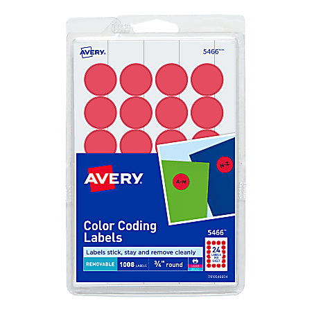 Avery® Removable Color-Coding Labels, 5466, Round, 3/4"