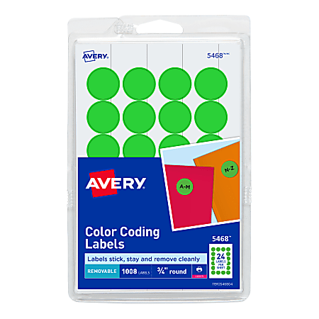 Avery® Removable Color-Coding Labels, 5468, Round, 3/4" Diameter, Neon Green, Pack Of 1,008