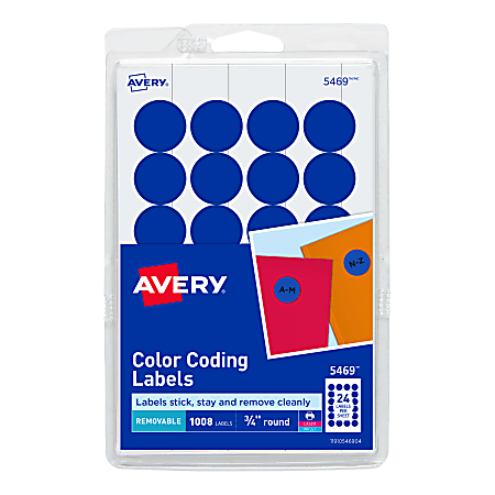 Avery® Removable Color-Coding Labels, 5469, Round, 3/4" Diameter, Dark Blue, Pack Of 1,008