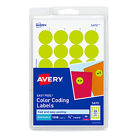 Avery® Removable Round Color-Coding Labels, 5470, 3/4" Diameter, Neon Yellow, Pack Of 1,008