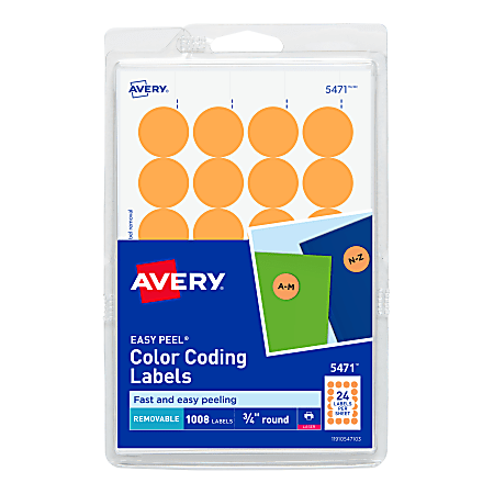 Avery® Removable Round Color-Coding Labels, 5471, 3/4" Diameter, Orange Neon, Pack Of 1,008