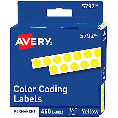 Avery® Color-Coding Permanent Labels, Non-Printable, Round, 1/4" Diameter, Yellow, Pack Of 450 Dot Stickers