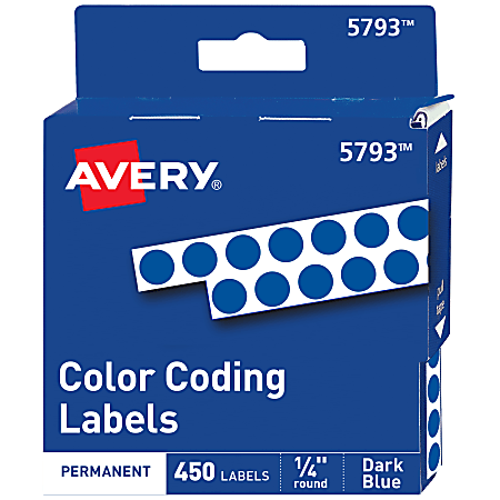 Avery® Color-Coding Permanent Labels, Non-Printable, 5793, Round, 1/4" Diameter, Dark Blue, Pack Of 450 Dot Stickers