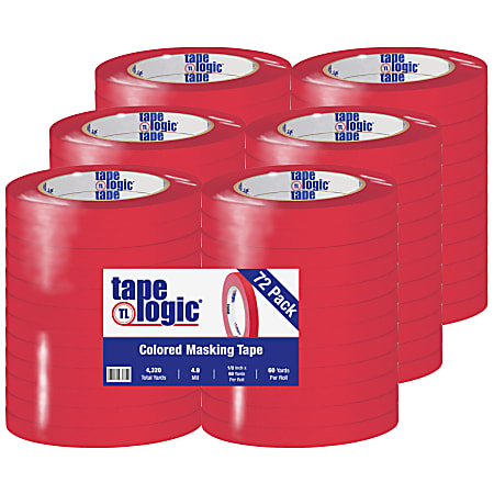 Tape Logic® Color Masking Tape, 3" Core, 0.5" x 180', Red, Case Of 72
