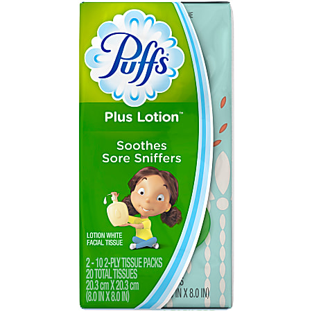 Puffs Plus Lotion-To-Go 2-Ply Facial Tissue, White, 10 Tissues Per Pack, Box Of 2 Packs