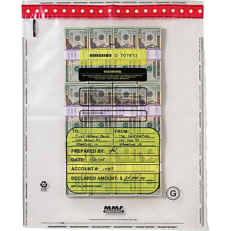 MMF Industries Tamper-Evident Bundle Bags, 16 Capacity, Self-Seal Adhesive, 20" x 28", Clear, Box Of 100