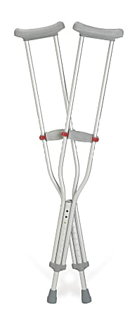 Medline Red Dot Aluminum Crutches, Fits Users 5'10" - 6'6", Stainless Steel, Pack Of 8 Pairs