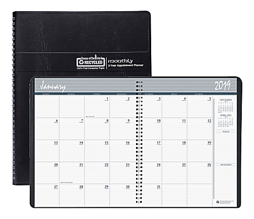 House 24-Month Large Planner, 8 1/2" x 11", Simulated Leather, Black, January 2019 to December 2020 of Doolittle Doolittle 