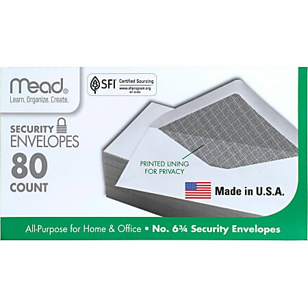 Security Envelope, 3 5/8 ? 6 1/2, 20 lb, White, 80/Box Security Envelope, 3 5/8 ? 6 1/2, 20 lb, White, 80/Box