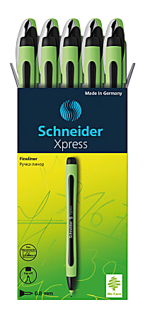 Schneider Xpress Porous-Point Pens, Needle Point, 0.8 mm, Assorted Barrels, Black Ink, Pack Of 10