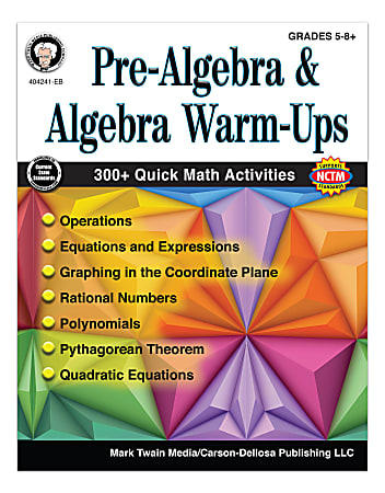 Mark Twain Media Pre-Algebra And Algebra Warm-Ups Workbook, Grades 5 - 12