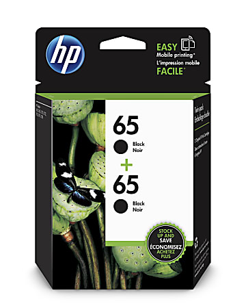 HP 65 Black Ink Cartridges, Pack Of 2, N9K02AN