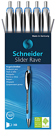 Schneider Slider Rave XB Retractable Ballpoint Pens, Extra Bold Point, 1.4 mm, Blue Barrel, Black Ink, Pack Of 5