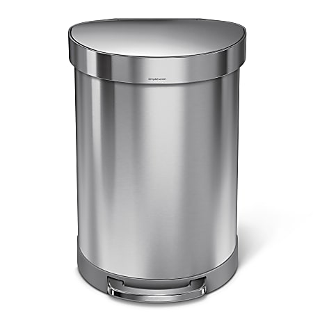 Simplehuman Semi-Round Step Trash Can, 16 Gallons, Brushed Stainless Steel
