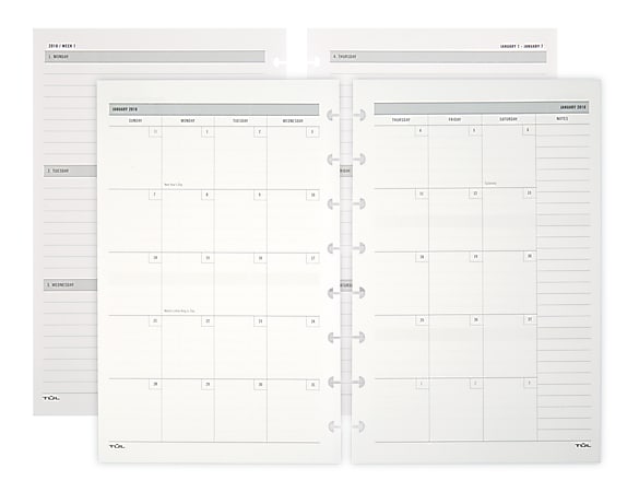 TUL® Discbound Weekly/Monthly Refill Pages, Junior Size, January to December 2018
