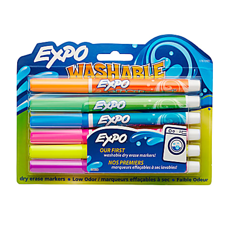 EXPO Washable Dry Erase Markers, Bullet Tip, Assorted Colors, 6-Count