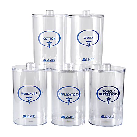 MABIS Stor-A-Lot™ Sundry Apothecary Jars With Imprints, Plastic, 6 1/2"H, Clear, Set Of 5