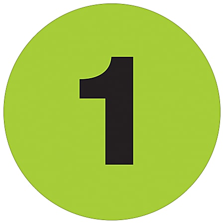 Tape Logic® Permanent Inventory Labels, DL1341, Number 1, Round, 3", Fluorescent Green, Roll Of 500