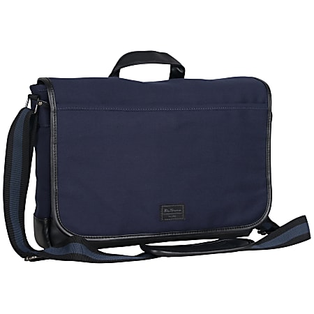 Ben Sherman Cotton Canvas Single Compartment Flapover Messenger Bag 11 H x 15 W x 3 D Navy