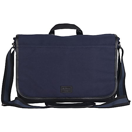 Ben Sherman Cotton Canvas Single-Compartment Flapover Messenger Bag, 11"H x 15"W x 3"D, Navy