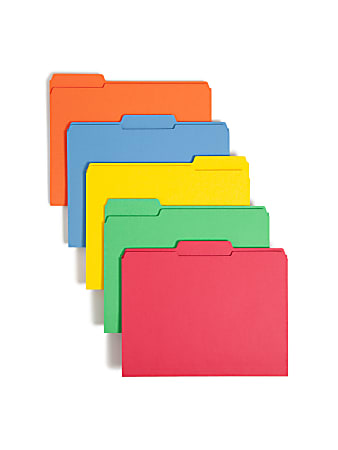 Smead® Color File Folders, With Reinforced Tabs, Letter Size, 1/3 Cut, Assorted Colors, Box Of 100