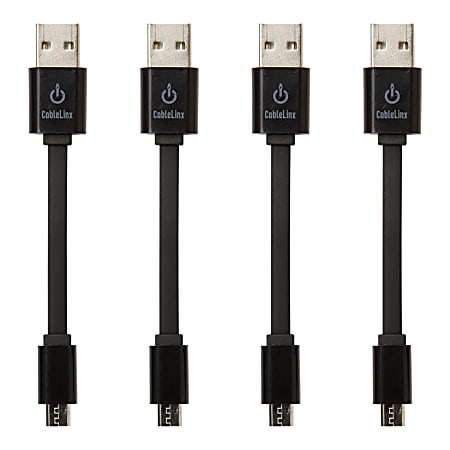 CableLinx Value Pack USB-to-Micro USB Cables, 3.5", Black, Pack Of 4 Cables, USB4PK-001-JIC-4M