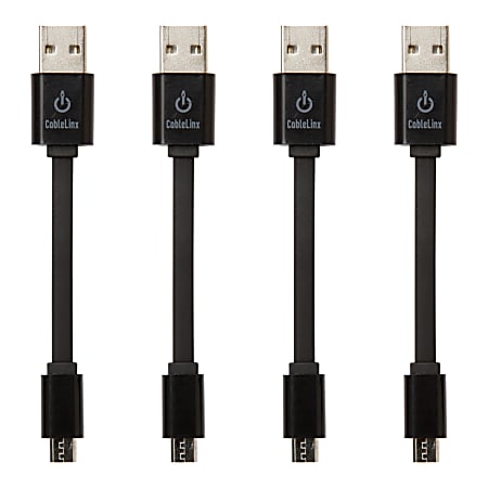 CableLinx Value Pack USB-to-Micro USB Cables, 3.5", Black, Pack Of 4 Cables, USB4PK-001-JIC-4M