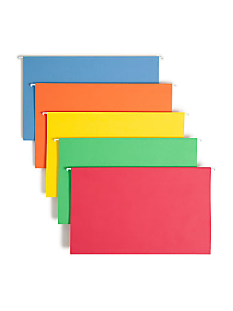 Smead® Hanging File Folders, 1/5-Cut Tabs, Legal Size, Assorted Bright Colors, Pack Of 25 Folders (64159)