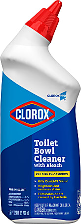 Toilet bowl outlet cleaner with bleach