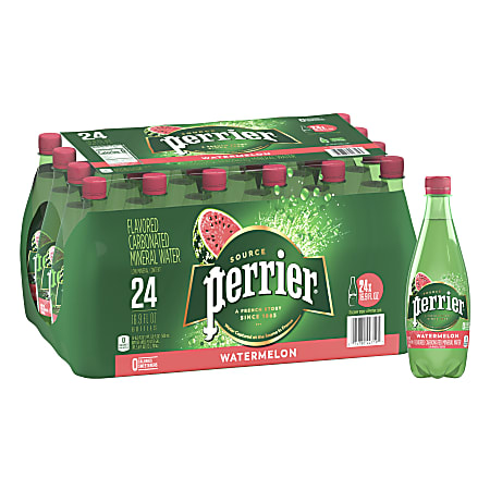 Perrier Flavored Sparkling Mineral Water, Watermelon, 16.9 Oz, Pack Of 24 Bottles