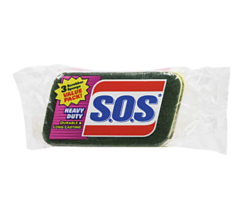 S.O.S.® Heavy-Duty Scrubber Sponges, 3" x 5 1/4", Blue, Pack Of 3