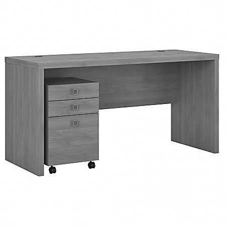 Bush Business Furniture Echo 60"W Credenza Computer Desk With Mobile File Cabinet, Modern Gray, Standard Delivery