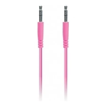 iEssentials 3.3ft Flat Colored 3.5mm Aux Cable-Pink - 3.30 ft Mini-phone Audio Cable for Audio Device, iPhone, iPod, Cellular Phone, Tablet PC - First End: 1 x Mini-phone Male Audio - Second End: 1 x Mini-phone Male Audio - Extension Cable - Pink