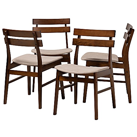 Baxton Studio Devlin Dining Chairs, Light Beige/Walnut, Set Of 4 Chairs