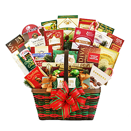 Givens Gifting Season's Greetings Merrymaker Gift Basket, 16"H X 10"W X 16"D, Red/Green
