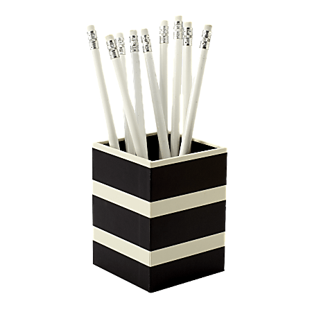 See Jane Work® Paperboard Pencil Cup, 3"H x 3"W x 4"D, Black and Cream Stripe