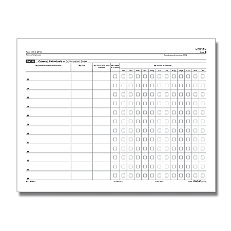 ComplyRight 1095-C Inkjet/Laser Continuation Tax Forms For 2016, Landscape IRS Copy, 8 1/2" x 11", Pack Of 25 Forms