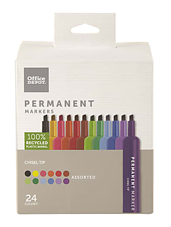 Office Depot® Brand Tank-Style Permanent Markers, Chisel Point, Assorted Colors, Pack Of 24