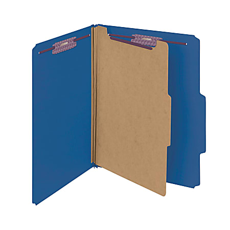 Smead® Classification Folders, Pressboard With SafeSHIELD® Fasteners, 1 Divider, 2" Expansion, Letter Size, 100% Recycled, Dark Blue, Box Of 10
